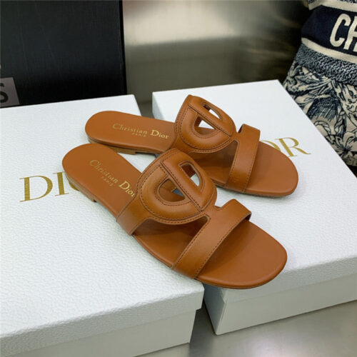 High Quality Luxury Dior Cd Logo Block Heel Cutout Slippers – Style 30022