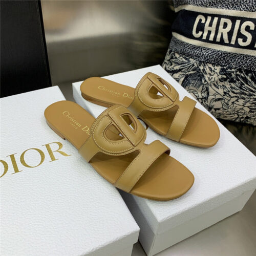 High Quality Luxury Dior Cd Logo Block Heel Cutout Slippers – Style 23782