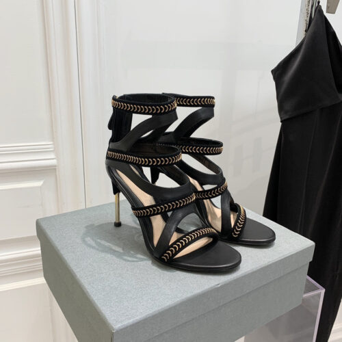 High Quality Luxury Alexander McQueen Metal Embellished Open Toe Sandals – Style 42851