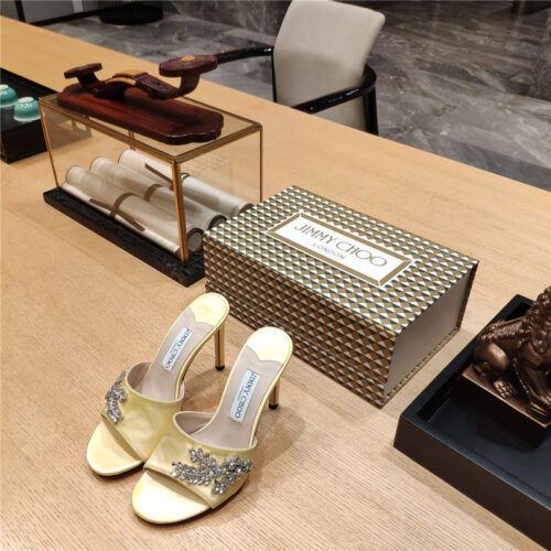 High Quality Luxury Jimmy Choo High Heel Fishmouth Satin Sandals product detail