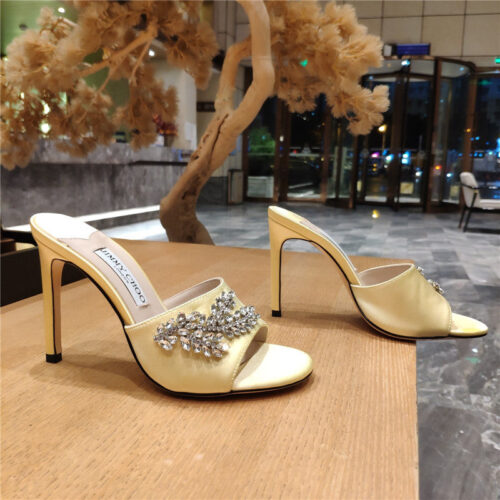 High Quality Luxury Jimmy Choo High Heel Fishmouth Satin Sandals alternate view