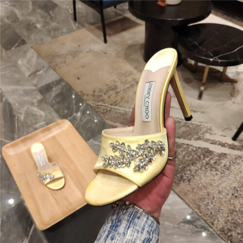 High Quality Luxury Jimmy Choo High Heel Fishmouth Satin Sandals product detail