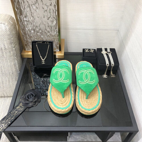 High Quality Luxury Chanel Straw Flip-Flops – Style 85702 product detail