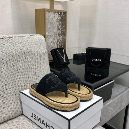 High Quality Luxury Chanel Straw Flip-Flops – Style 26950 product detail