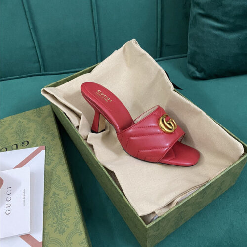 High Quality Luxury Gucci Diamond Lozenge Chunky Heel Slippers – Style 94451 product detail