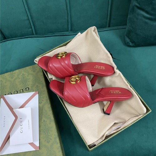 High Quality Luxury Gucci Diamond Lozenge Chunky Heel Slippers – Style 94451 product detail