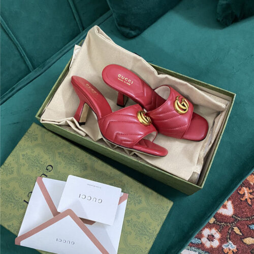 High Quality Luxury Gucci Diamond Lozenge Chunky Heel Slippers – Style 94451 product detail