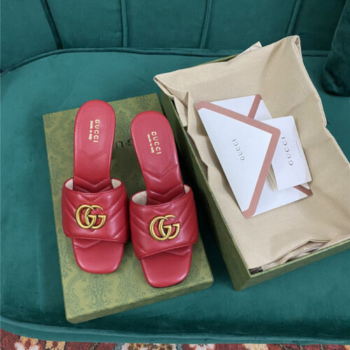 High Quality Luxury Gucci Diamond Lozenge Chunky Heel Slippers – Style 94451 product detail