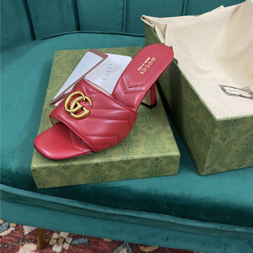 High Quality Luxury Gucci Diamond Lozenge Chunky Heel Slippers – Style 94451