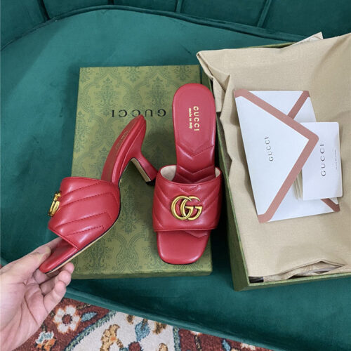 High Quality Luxury Gucci Diamond Lozenge Chunky Heel Slippers – Style 94451 alternate view