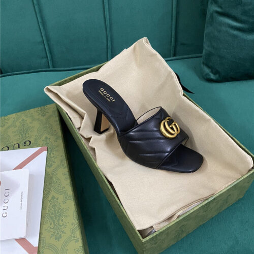 High Quality Luxury Gucci Diamond Lozenge Chunky Heel Slippers product detail