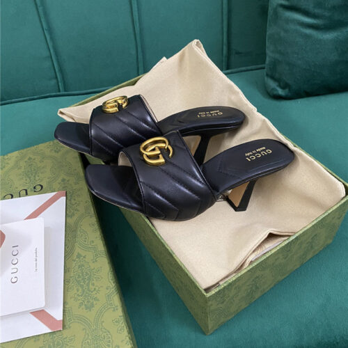 High Quality Luxury Gucci Diamond Lozenge Chunky Heel Slippers product detail