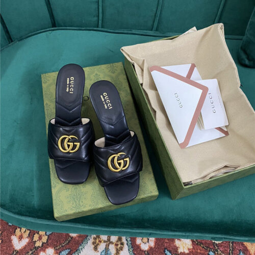 High Quality Luxury Gucci Diamond Lozenge Chunky Heel Slippers product detail