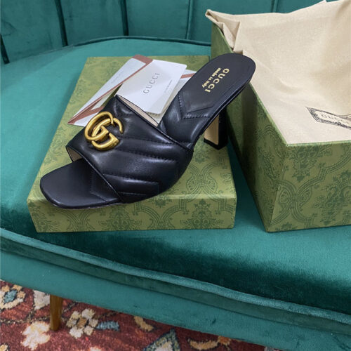 High Quality Luxury Gucci Diamond Lozenge Chunky Heel Slippers