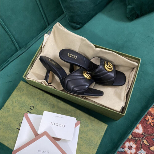High Quality Luxury Gucci Diamond Lozenge Chunky Heel Slippers product detail