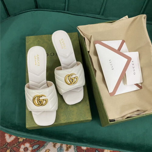 High Quality Luxury Gucci Diamond Lozenge Chunky Heel Slippers – Style 99539 product detail