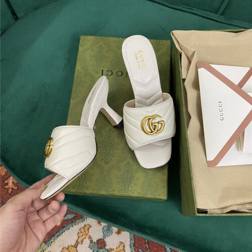 High Quality Luxury Gucci Diamond Lozenge Chunky Heel Slippers – Style 99539 alternate view