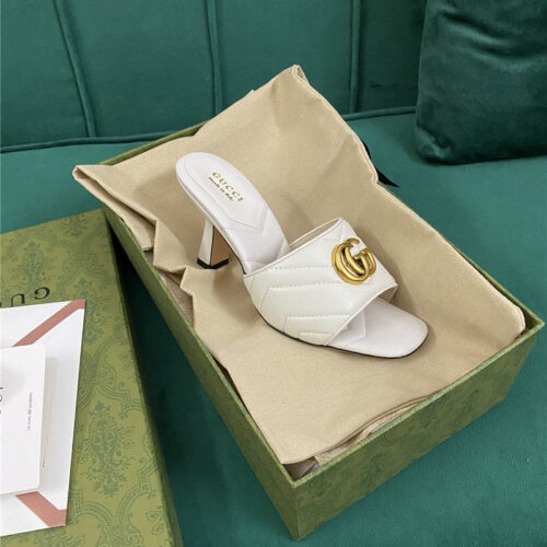 High Quality Luxury Gucci Diamond Lozenge Chunky Heel Slippers – Style 99539 product detail