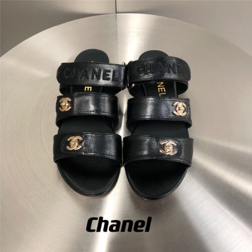 High Quality Luxury Chanel Velcro Button Slippers – Style 85574 alternate view