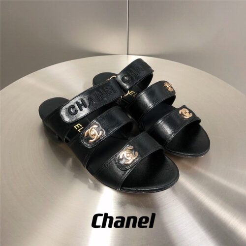 High Quality Luxury Chanel Velcro Button Slippers – Style 85574
