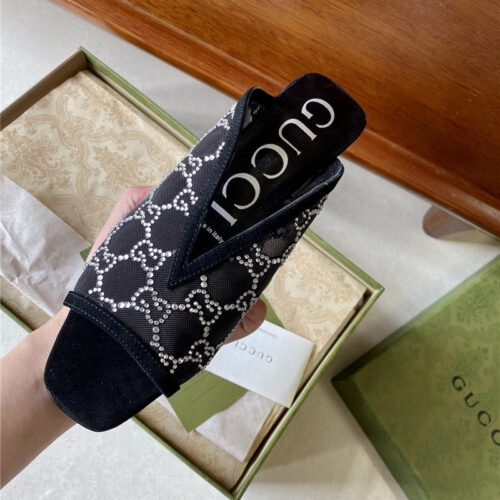 High Quality Luxury Gucci V Cat Heel Slippers – Style 47283 product detail