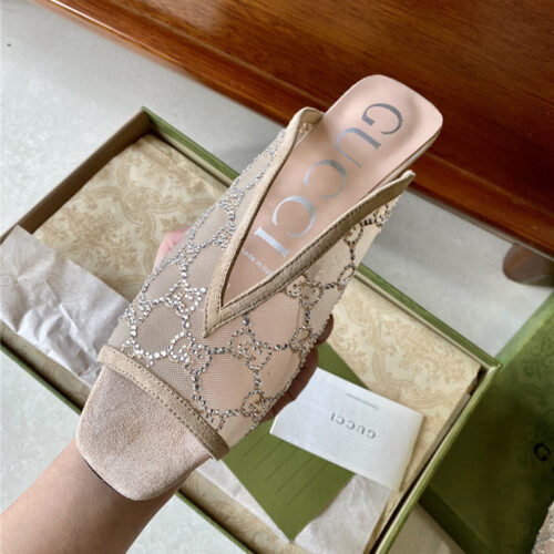 High Quality Luxury Gucci V Cat Heel Slippers – Style 80051 product detail