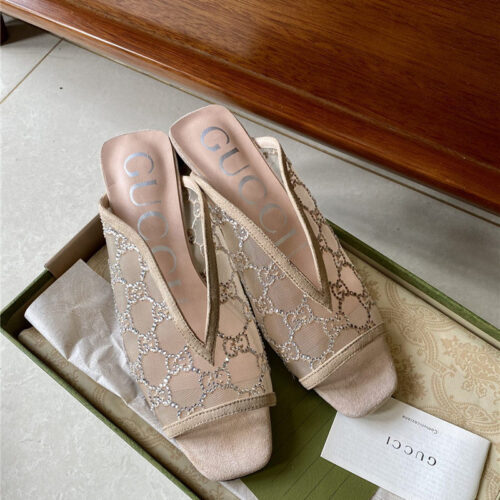 High Quality Luxury Gucci V Cat Heel Slippers – Style 80051