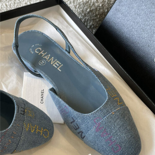 High Quality Luxury Chanel Denim Alphabet Graffiti Slingback Sandals – Style 66118 product detail
