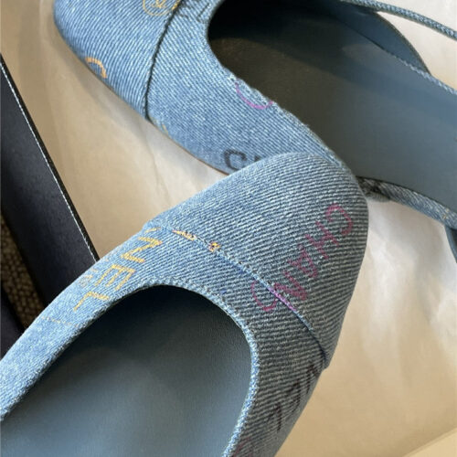 High Quality Luxury Chanel Denim Alphabet Graffiti Slingback Sandals – Style 66118 product detail