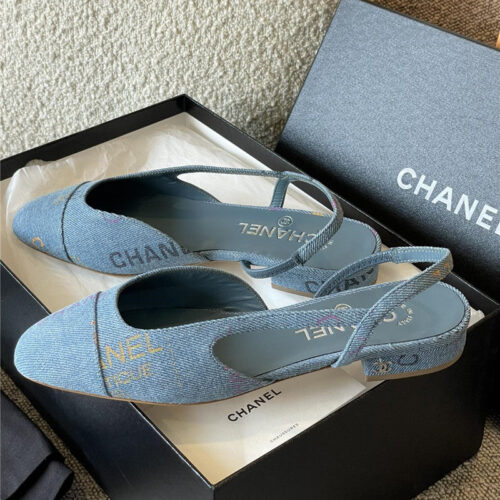 High Quality Luxury Chanel Denim Alphabet Graffiti Slingback Sandals – Style 66118 alternate view
