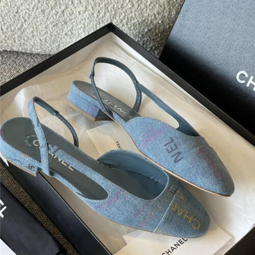 High Quality Luxury Chanel Denim Alphabet Graffiti Slingback Sandals – Style 66118 product detail