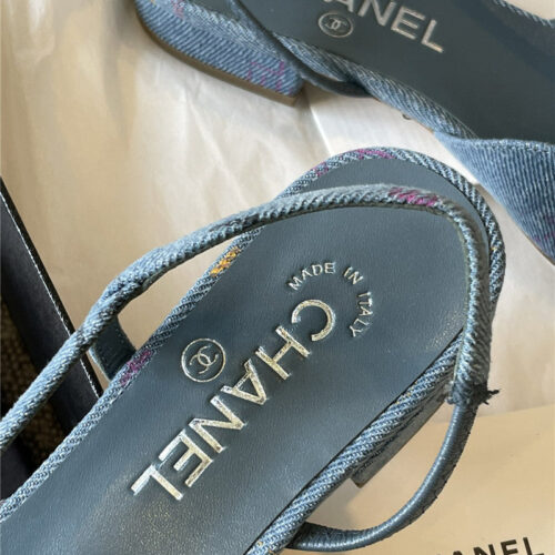 High Quality Luxury Chanel Denim Alphabet Graffiti Slingback Sandals – Style 66118 product detail