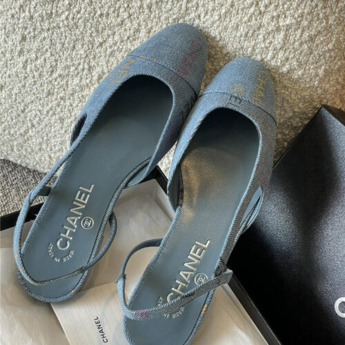 High Quality Luxury Chanel Denim Alphabet Graffiti Slingback Sandals – Style 66118 product detail