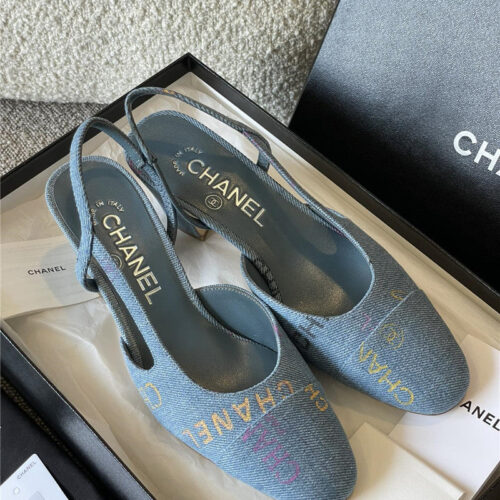 High Quality Luxury Chanel Denim Alphabet Graffiti Slingback Sandals alternate view