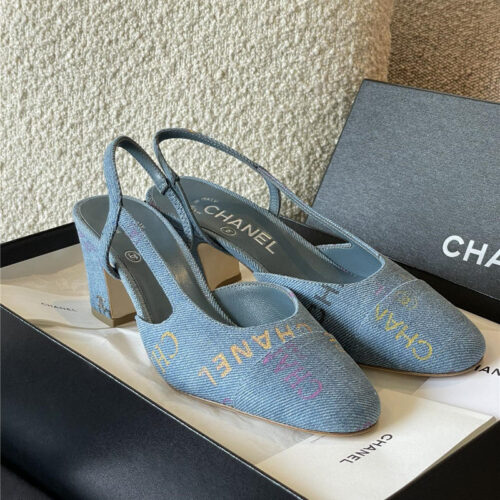 High Quality Luxury Chanel Denim Alphabet Graffiti Slingback Sandals