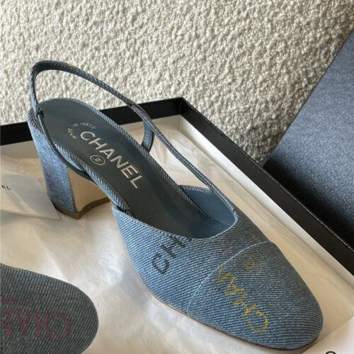 High Quality Luxury Chanel Denim Alphabet Graffiti Slingback Sandals product detail