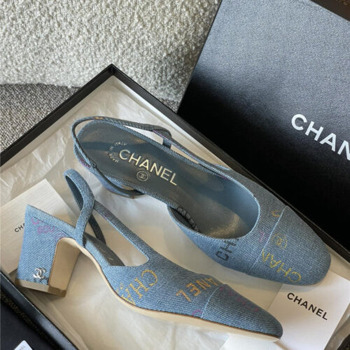 High Quality Luxury Chanel Denim Alphabet Graffiti Slingback Sandals product detail