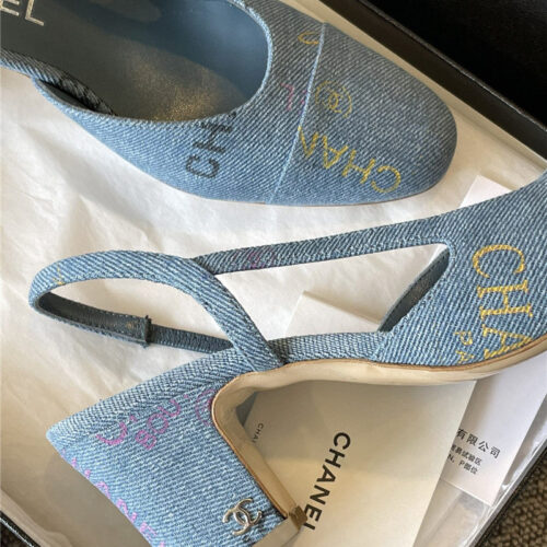 High Quality Luxury Chanel Denim Alphabet Graffiti Slingback Sandals product detail