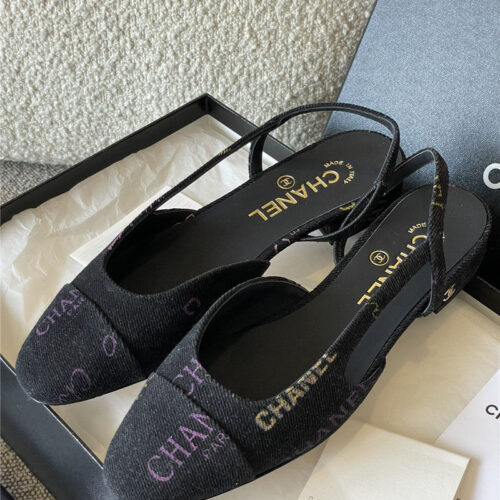 High Quality Luxury Chanel Denim Alphabet Graffiti Slingback Sandals – Style 97190 product detail