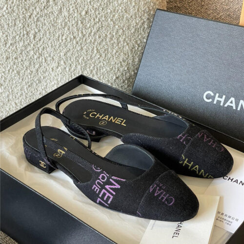 High Quality Luxury Chanel Denim Alphabet Graffiti Slingback Sandals – Style 97190