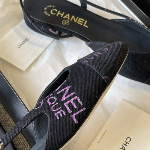 High Quality Luxury Chanel Denim Alphabet Graffiti Slingback Sandals – Style 97190 product detail