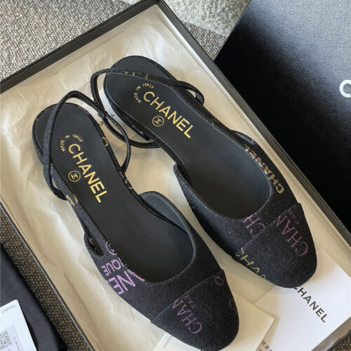 High Quality Luxury Chanel Denim Alphabet Graffiti Slingback Sandals – Style 97190 alternate view