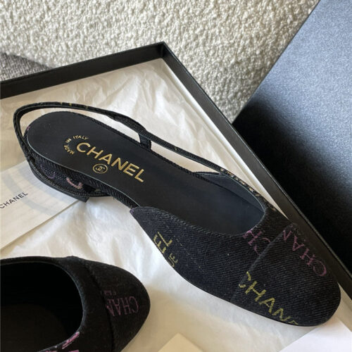 High Quality Luxury Chanel Denim Alphabet Graffiti Slingback Sandals – Style 97190 product detail