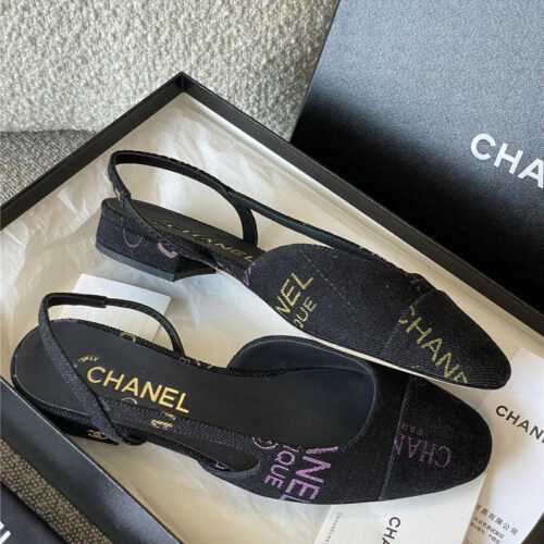 High Quality Luxury Chanel Denim Alphabet Graffiti Slingback Sandals – Style 97190 product detail