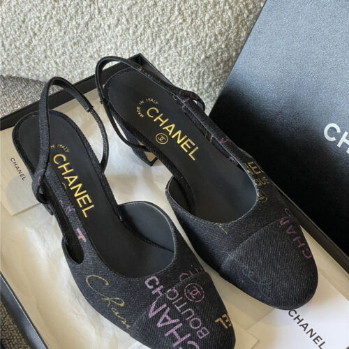 High Quality Luxury Chanel Denim Alphabet Graffiti Slingback Sandals – Style 31654 product detail