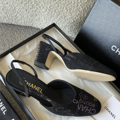 High Quality Luxury Chanel Denim Alphabet Graffiti Slingback Sandals – Style 31654 product detail