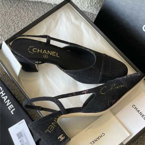 High Quality Luxury Chanel Denim Alphabet Graffiti Slingback Sandals – Style 31654 product detail