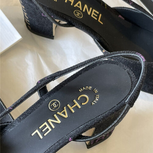 High Quality Luxury Chanel Denim Alphabet Graffiti Slingback Sandals – Style 31654 product detail