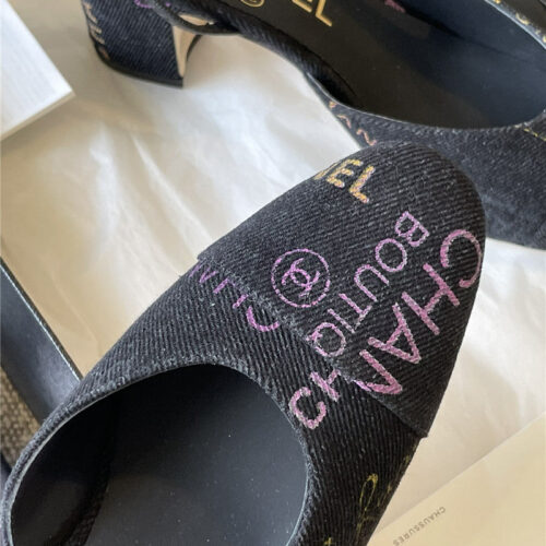 High Quality Luxury Chanel Denim Alphabet Graffiti Slingback Sandals – Style 31654 product detail