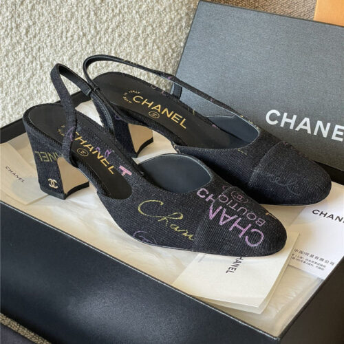 High Quality Luxury Chanel Denim Alphabet Graffiti Slingback Sandals – Style 31654